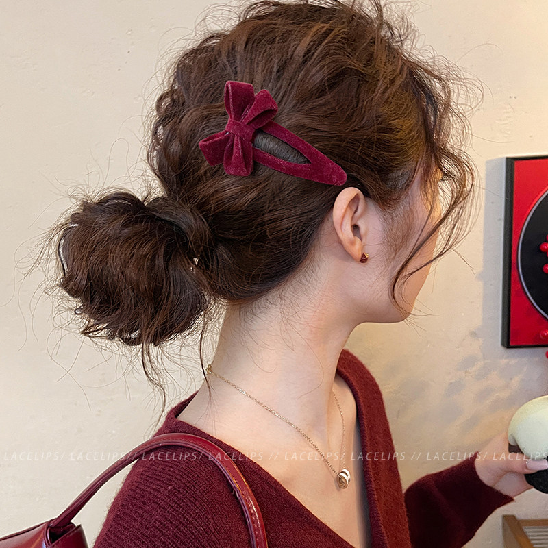 复古红丝绒蝴蝶结发夹女前额碎发刘海夹子侧边夹发卡新年新款头饰,饰品/流行首饰/时尚饰品新,发饰,淘宝优惠券,粉丝福利购,淘宝优惠卷