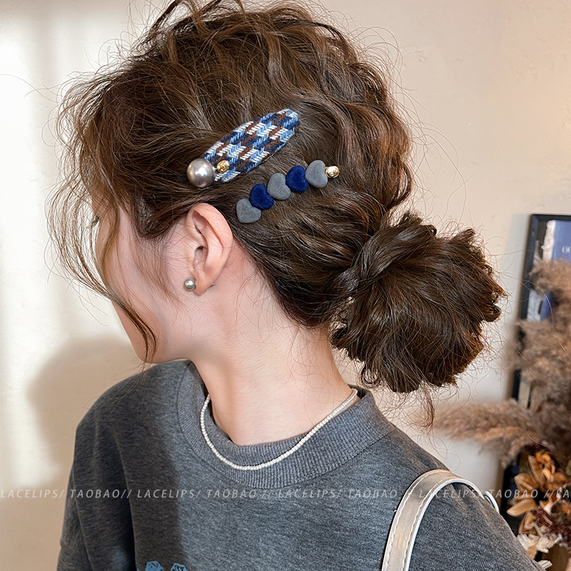 爱心圆珠格纹发夹女2025新款