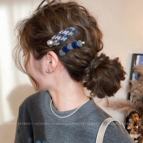 爱心圆珠格纹发夹女2025新款