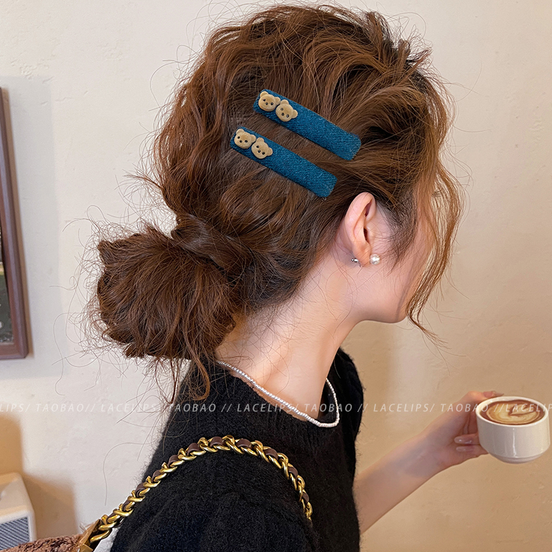 可爱小熊侧边发夹女2025新款