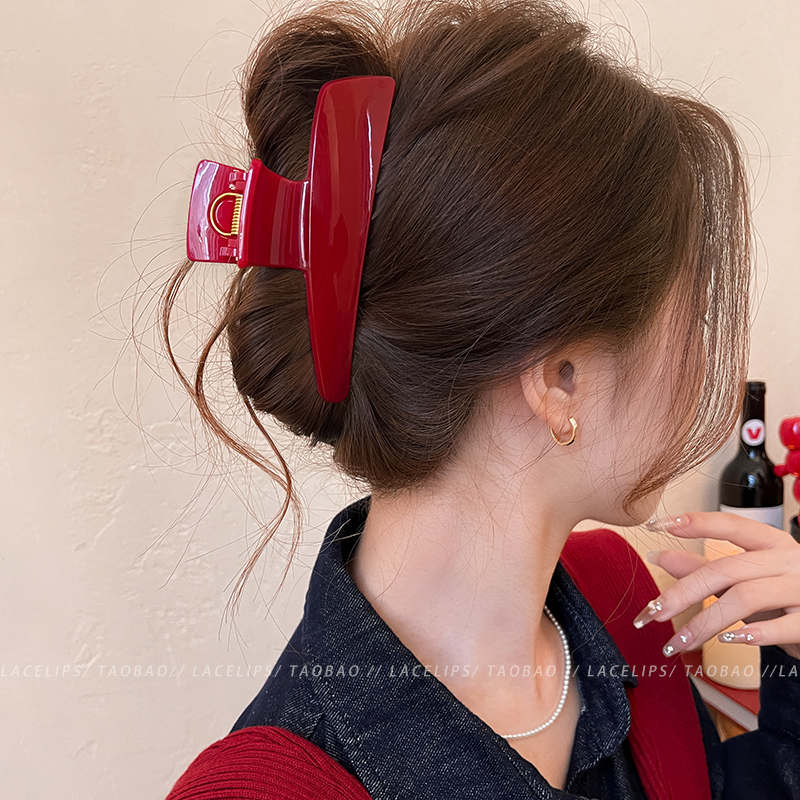 高级感圣诞红色梯形抓夹大号