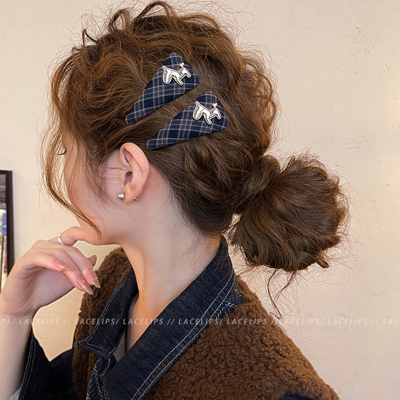 韩系格纹小马发夹女2025新款
