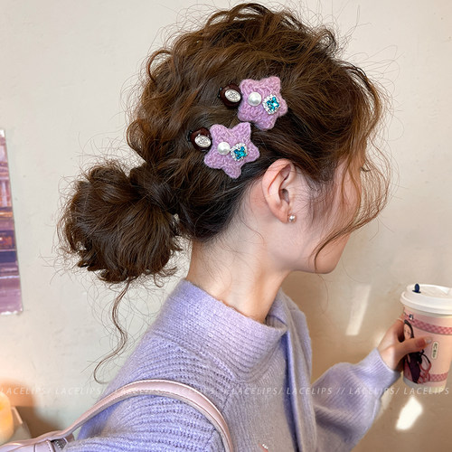 闪钻珍珠星星毛绒发夹女2025新款