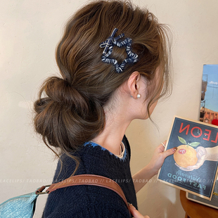 蝴蝶结毛线星星发夹女2025新款 侧边夹前额发卡高端刘海夹秋冬发饰