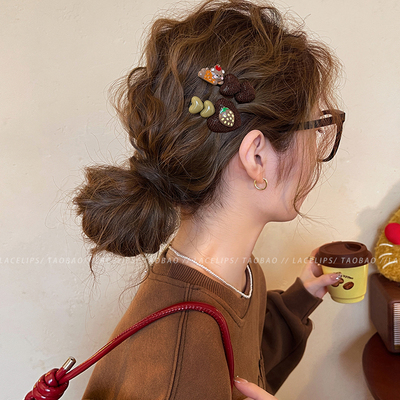 秋冬复古童趣发夹女草莓小熊边夹