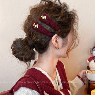 红色金标小马毛绒发夹女前额侧边夹2025新款刘海夹子高端发卡头饰