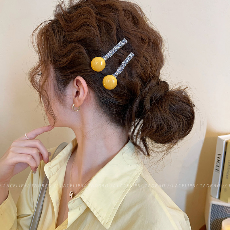 闪闪碎钻黄珠发夹女2025新款