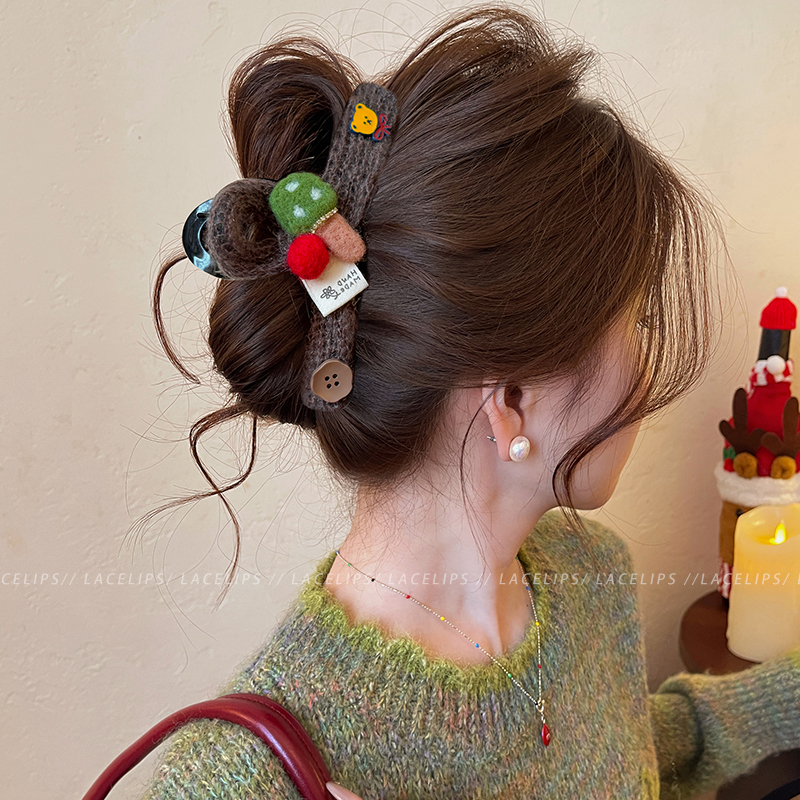 卡通针织毛线头发抓夹女高级感