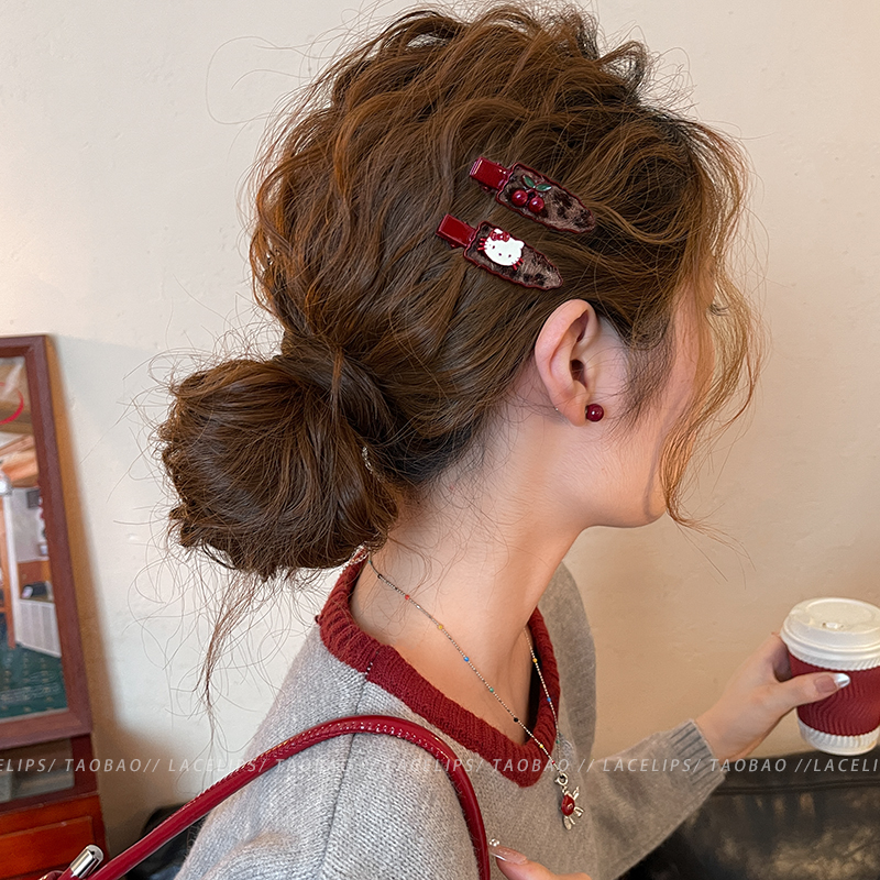 樱桃小猫！豹纹发夹女2025新款