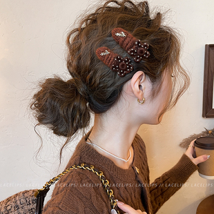 波点花朵毛线针织发夹女前额发卡边夹侧边刘海夹2025新款 高端头饰