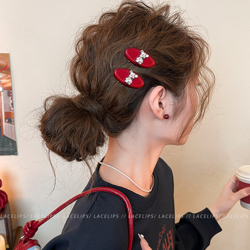 圣诞氛围~小熊椭圆发夹女刘海夹