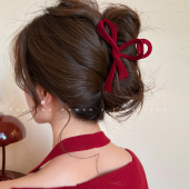 圣诞氛围红色丝绒发夹女2026新款 后脑勺鲨鱼夹百搭气质高级感抓夹