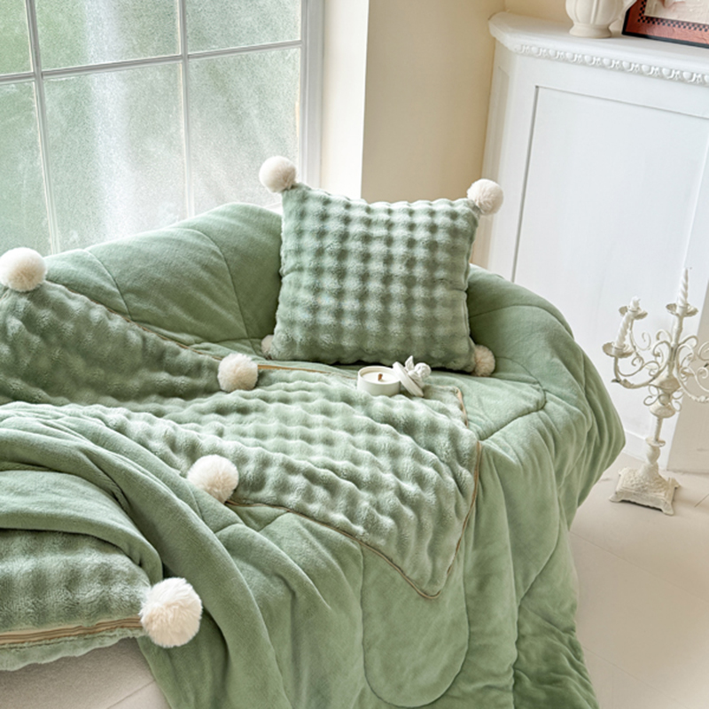 软fufu立体毛球抱枕被靠枕办公室午睡毯子沙发二合一靠垫