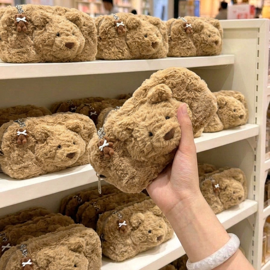 可爱小熊笔袋毛绒立体2026超火高颜值大容量韩系ins风爆款收纳袋