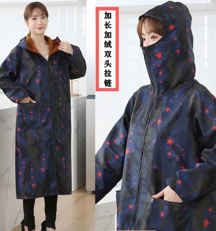 雨衣加绒加厚长款全身防暴雨防水防油成人罩衣女薄款拉链围裙男士