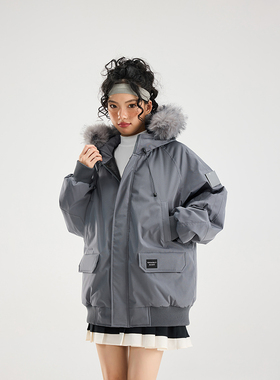 冬装加厚棉衣男女同款外套可卸连帽中长款棉服纯色上衣定制印花