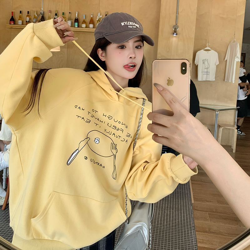 2025胖晶晶大码女装卫衣秋冬可爱印花宽松型连帽卫衣 加绒加厚