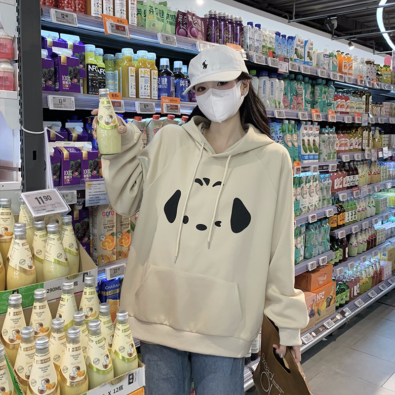 2025胖晶晶大码女装卫衣秋冬可爱印花宽松型连帽卫衣 加绒加厚