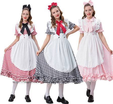 万圣节迪士尼爱丽丝女仆装田园格子裙小红帽COSPLAY电影演出服装