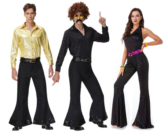 万圣节迪士尼猫王拉丁舞裙男士服装喇叭裤复古摇滚夏威夷舞蹈服装