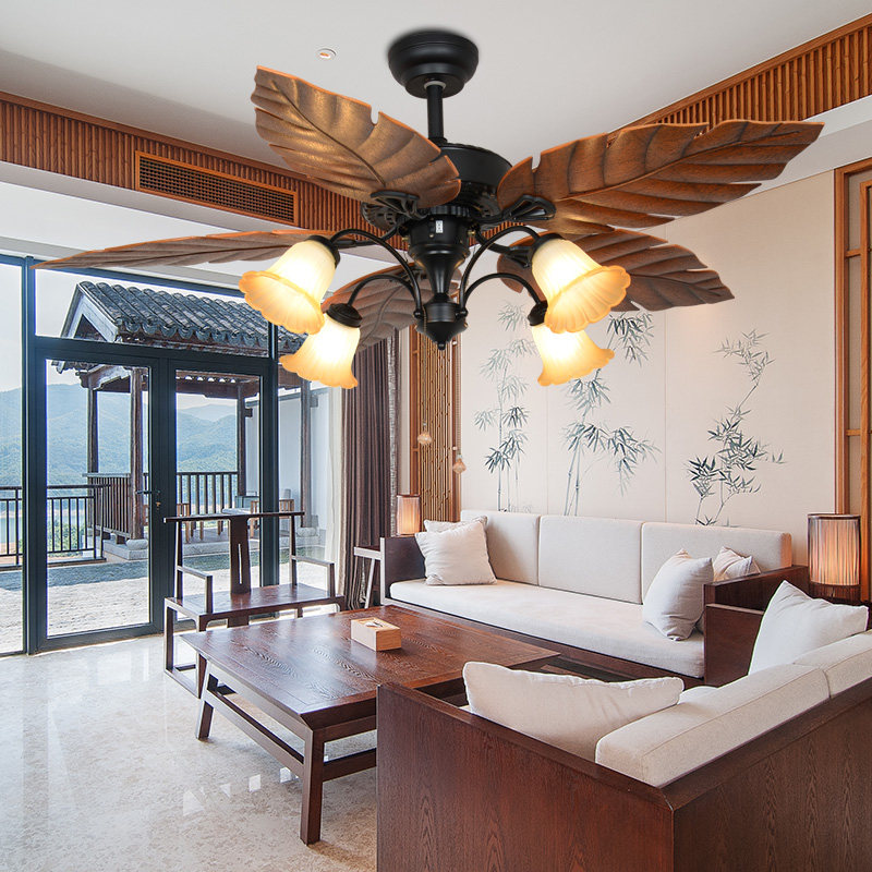 美式餐厅吊扇灯Loft吊灯变频风扇灯东南亚家用风扇灯欧式复古吊扇