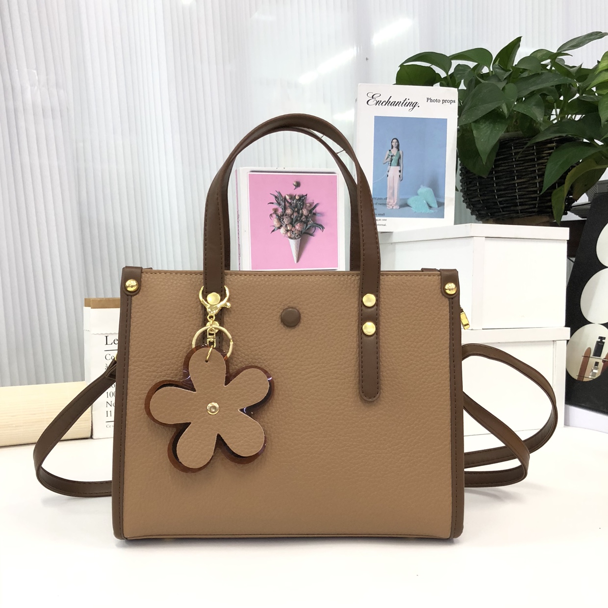 新品2024超火手提包荔枝纹托特包单肩包斜跨包女士休闲百搭小方包