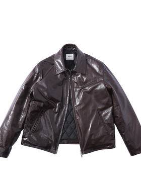 MUSLUN秋冬植鞣油蜡绵羊皮皮衣加棉保暖excella拉链复古机车翻领