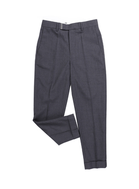 MUSLUN男装 修身版型 精纺羊毛高档深灰色修身小脚厚 九分西裤