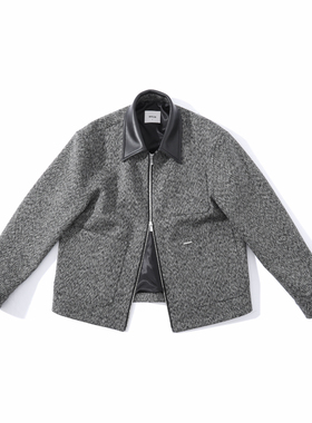 MUSLUN2025秋冬重磅100羊毛拼羊皮领夹克厚外套excella拉链