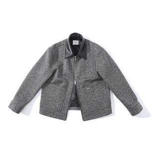 MUSLUN2025秋冬重磅100羊毛拼羊皮领夹克厚外套excella拉链