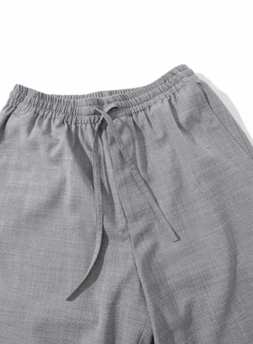 MUSLUN可机洗秋冬100%精纺澳洲羊毛男宽松休闲裤松紧腰长裤花灰色