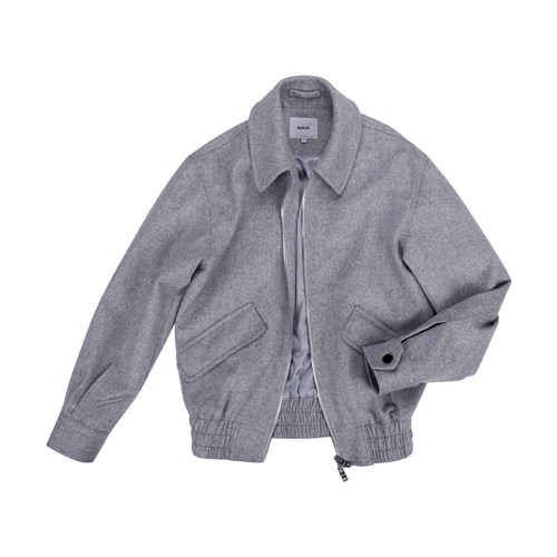 贾冰春晚同款MUSLUN新款毛呢羊毛保暖厚夹克外套浅灰色翻领拉链