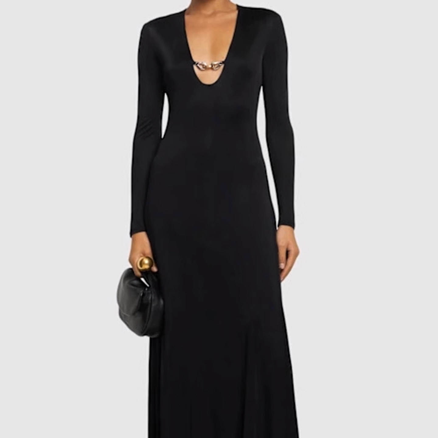 欧美时尚黑色V领长袖修身连衣裙
