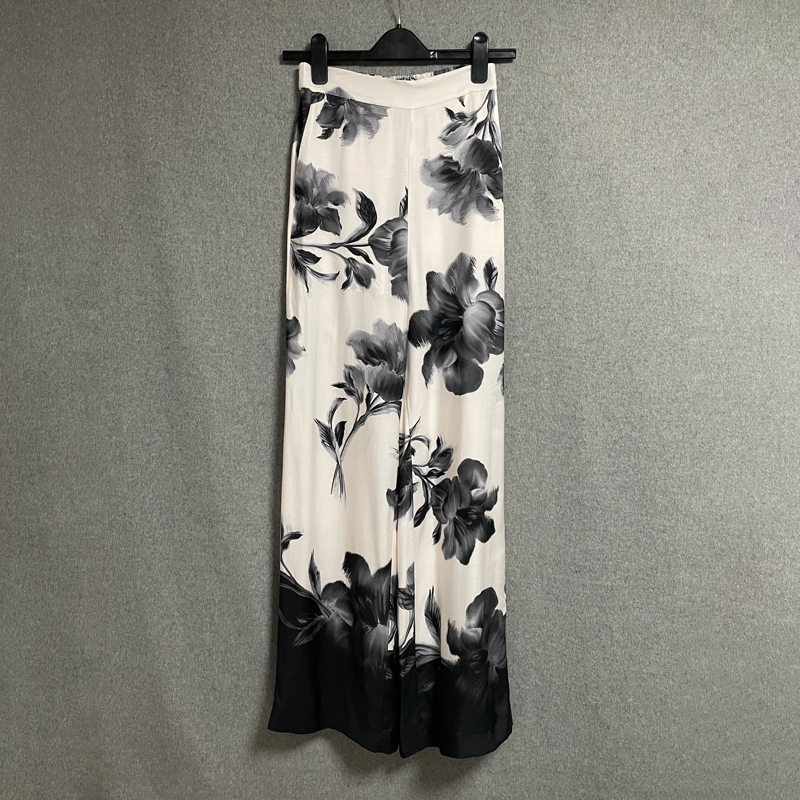 欧美时尚春夏季水墨画碎花阔腿裤