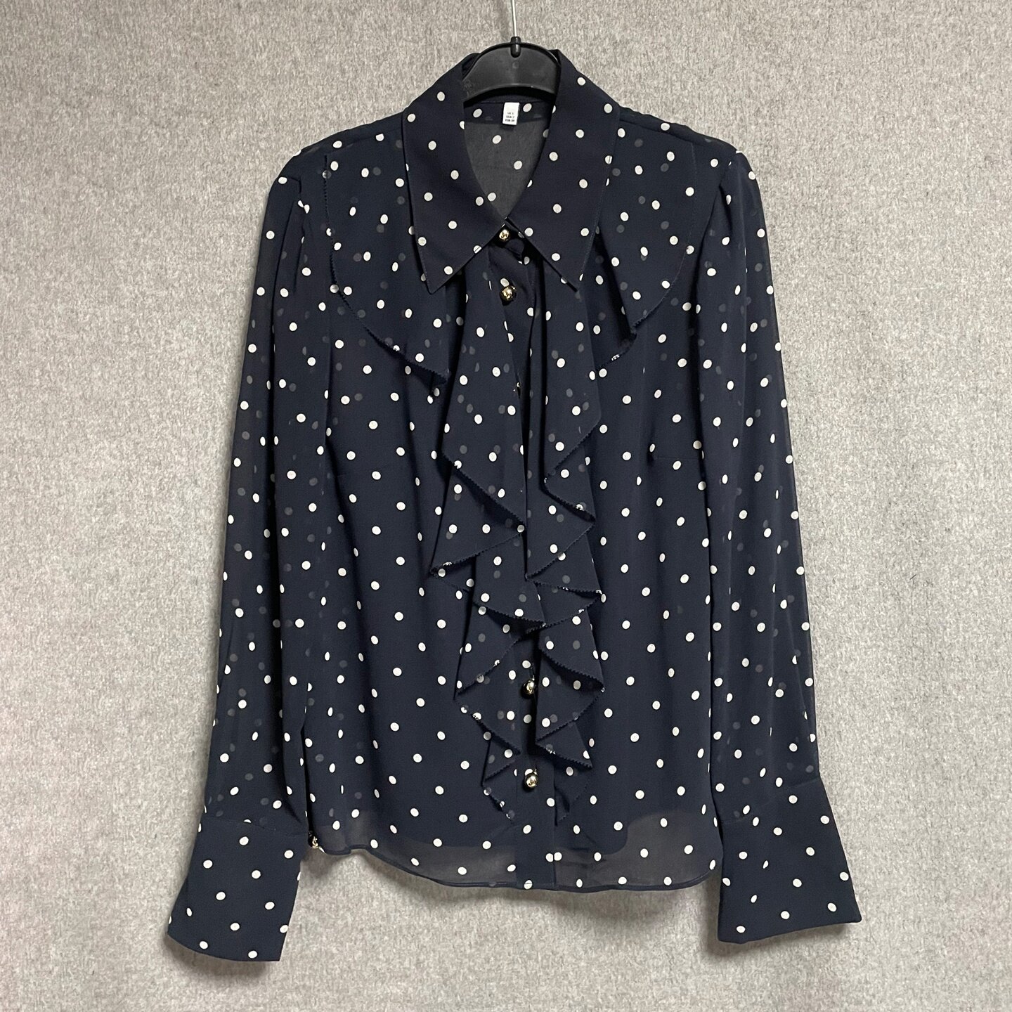 蝴蝶结藏青色波点衬衫女