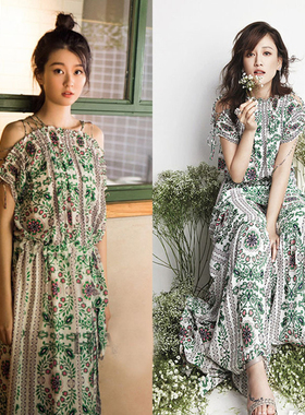 欧美时尚夏季精品新款碎花沙滩度假裙显瘦桑蚕丝真丝中长款连衣裙