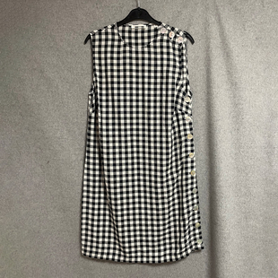 侧边单排扣宽松气质百搭透气简约格子无袖 新款 连衣裙 夏季 欧美时尚