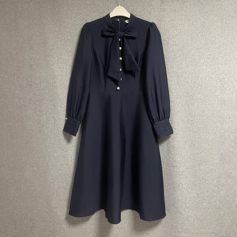 欧美时尚秋冬季新款蝴蝶结收腰长裙蚕丝羊毛厚款法式连衣裙,女装/女士精品,连衣裙,淘宝优惠券,粉丝福利购,淘宝优惠卷