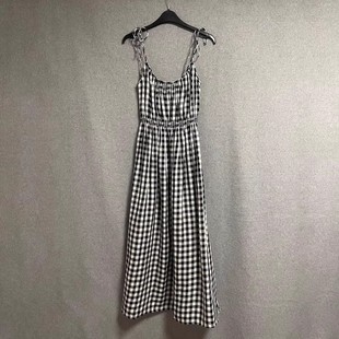 休闲百搭简约气质黑白格子吊带中长款 新款 连衣裙 春夏秋季 欧美时尚