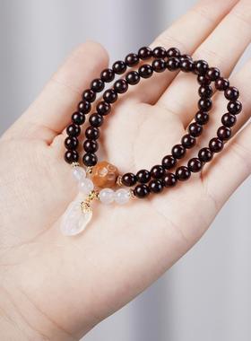 天然石榴石3圈手串草莓晶平安扣