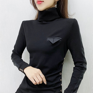 欧洲站高领打底衫女冬季新款欧货长袖黑色t恤时尚修身洋气上衣潮