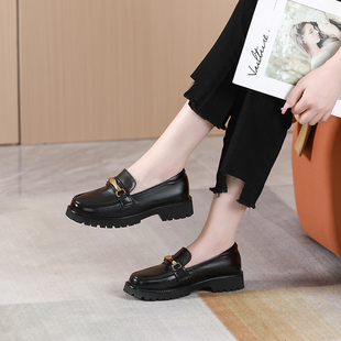 头层牛皮厚底小码女鞋313233单鞋平底真皮圆头大码女鞋4143一脚蹬