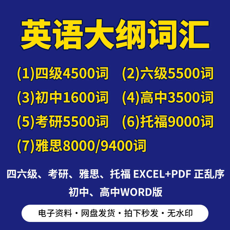 英语四六级考研专四八雅思托福单词汇表Excel电子版英语词汇pdf版