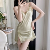 性感睡衣女2025新款 夏天蕾丝吊带睡裙带胸垫高级感家居服 冰丝薄款