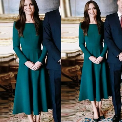 凯特王妃同款连衣裙秋冬时尚通勤淑女职业裙平常也可穿中长裙遮肚