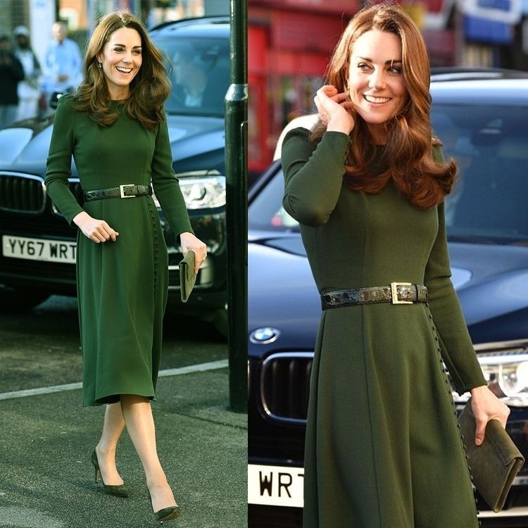 凯特王妃同款连衣裙秋冬 时尚圆领大摆裙A字裙收腰显瘦遮肚礼服裙