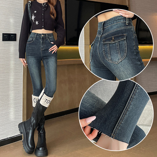 提臀靴裤 超火弹力紧身牛仔裤 瘦腿铅笔裤 小脚裤 子 女冬加绒加厚新款