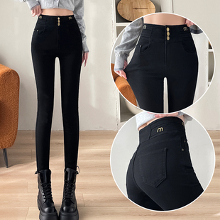 弹力提臀铅笔裤 超火紧身小黑裤 加厚新款 女士冬季 子 加绒小脚牛仔裤