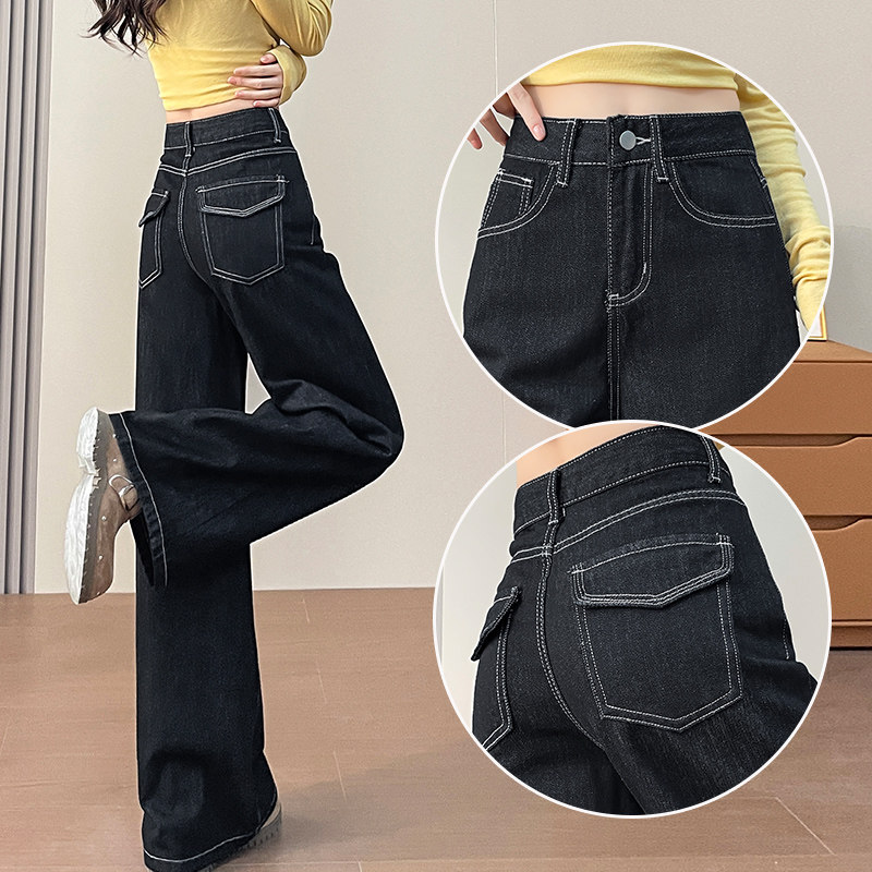 黑色窄版阔腿牛仔裤女士