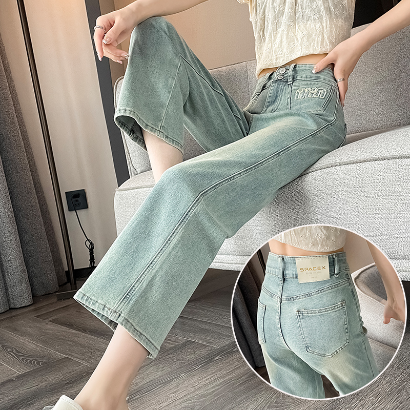 复古怀旧烟管牛仔裤女夏季新刺绣